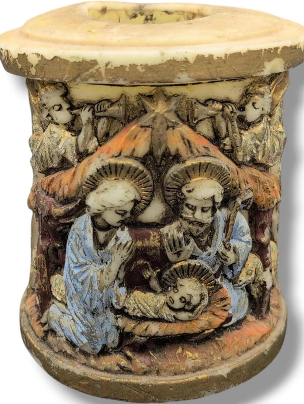 Lenox Candles Nativity Scene Pillar Candle Single Wick Beige Japan Christmas 5"